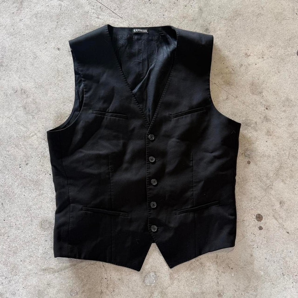 Express Mens Dress Vest Black Formal Suit Vest Button Front Size Small